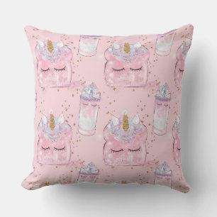Kawaii Unicorn Toast & Milkshake - Pastel Kissen