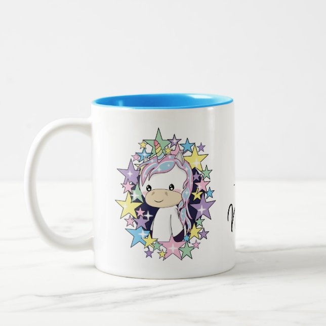 Kawaii Unicorn und Sterne niedliche Zwei-Ton Tasse (Links)