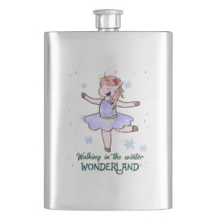 Kawaii Unicorn Wandern im Winter Flachmann