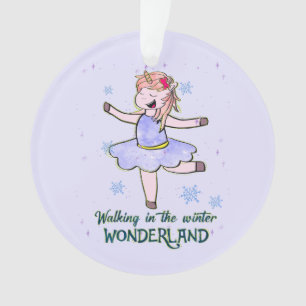 Kawaii Unicorn Wandern im Winter Ornament