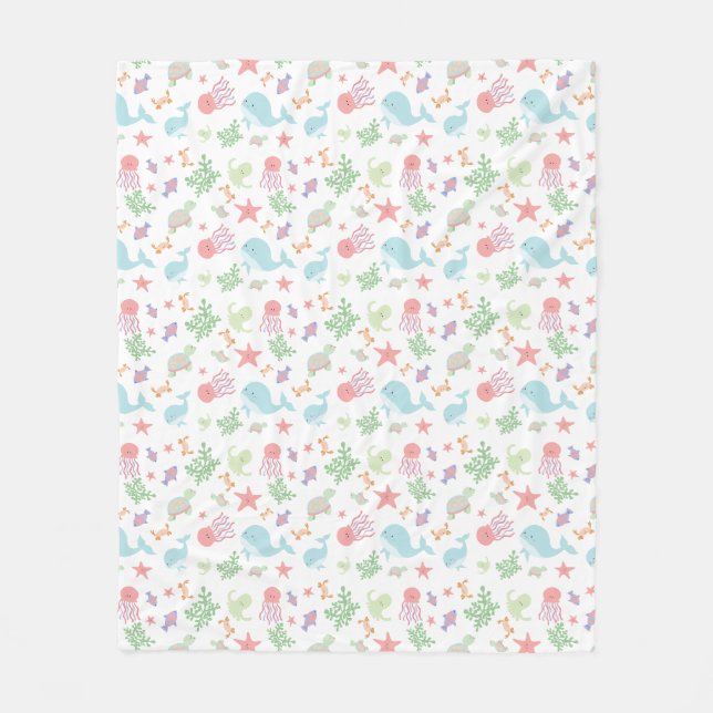 Kawaii unter der Sea Baby Shower Neutral Pastel Fleecedecke (Vorderseite)