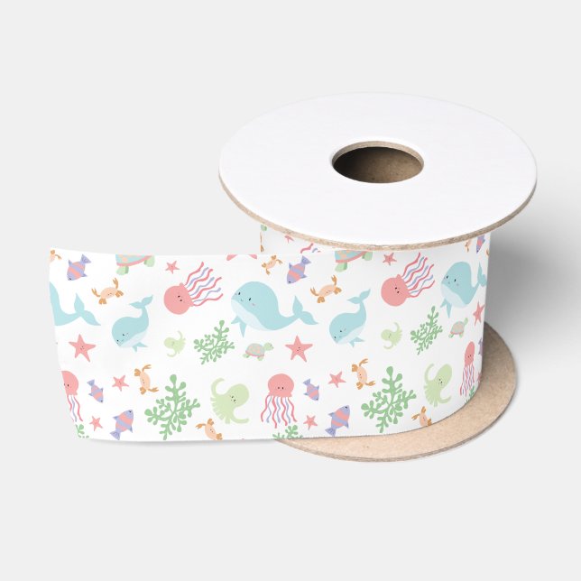 Kawaii unter der Sea Baby Shower Neutral Pastel Satinband (Spule)