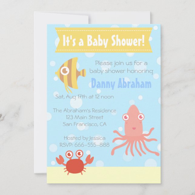 Kawaii Unterwasser Thema Babydusche Einladung (Vorderseite)