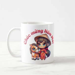 Kawaii Vietnamese New Year Girl & Horse Kaffeetasse