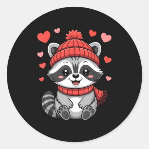 Kawaii Waschbär Valentinstag Herzen Schal Mütze Runder Aufkleber