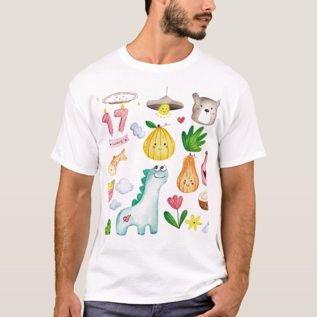 Kawaii Wasserfarbdoodles, Aufkleber fertig. T-Shirt (Vorderseite)