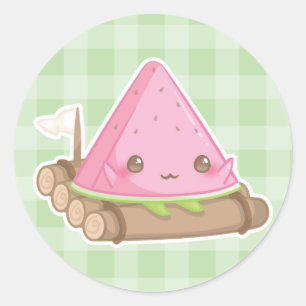 Kawaii Wassermelone-Scheibe im niedlichen Runder Aufkleber