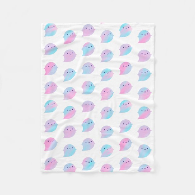 Kawaii Watercolor Ghosts (Einhorn) Fleecedecke (Vorderseite)