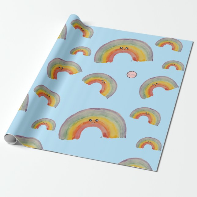 Kawaii Watercolor Rainbow Geschenkpapier (Ungerollt)