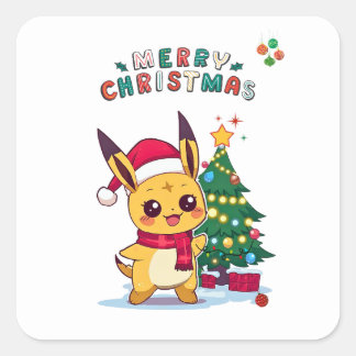Kawaii-Weihnachtsfigur | Ferienkunst für Anime Quadratischer Aufkleber