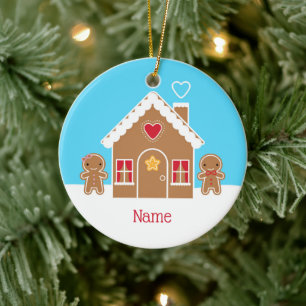Kawaii-Weihnachtsgingerbrot-Haus Keramik Ornament