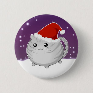Kawaii Weihnachtsgraue Tabby-Miezekatzekatze Button