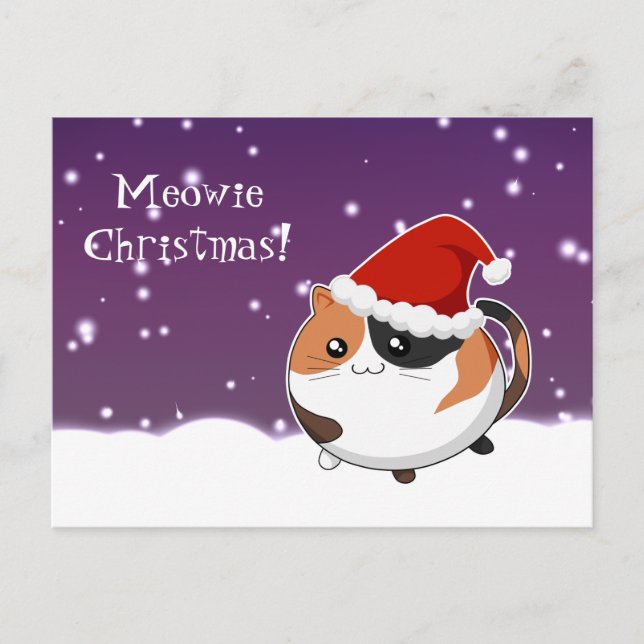 Kawaii Weihnachtskaliko-Miezekatzekatze Feiertagspostkarte (Vorderseite)