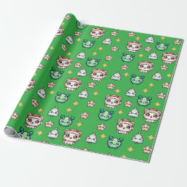 Kawaii Weihnachtskatzen & Sternen Umschlagpapier Geschenkpapier