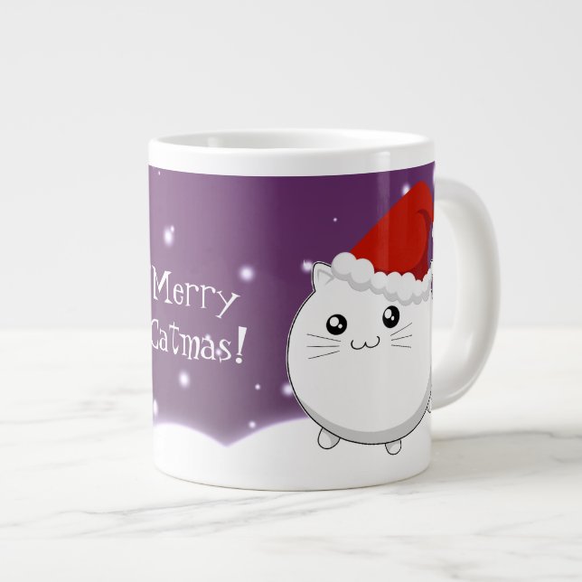 Kawaii-Weihnachtskitze Jumbo-Tasse (Vorderseite Rechts)