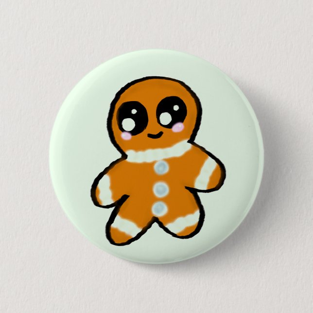 Kawaii Weihnachtslebkuchen-Mann Button (Vorderseite)