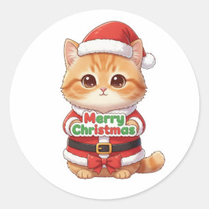 Kawaii Weihnachtsmann Katze Frohe Weihnachten Runder Aufkleber