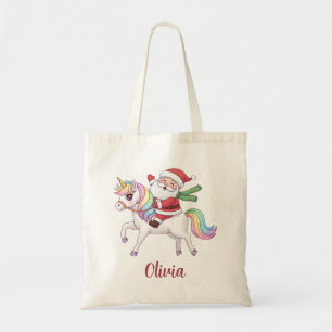 Kawaii Weihnachtsmann reitet auf einem Regenbogen- Tragetasche