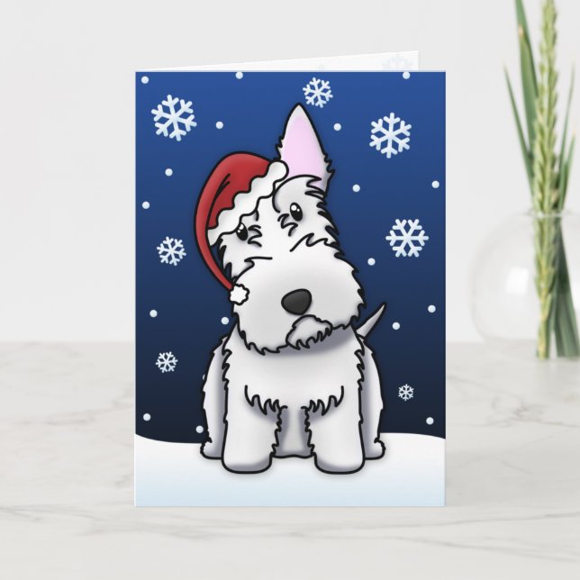 Kawaii weiße Scottie-Weihnachtskarte Feiertagskarte (Vorderseite)