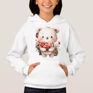 Kawaii Weißer Teddybär mit rosa Rosen Hoodie 