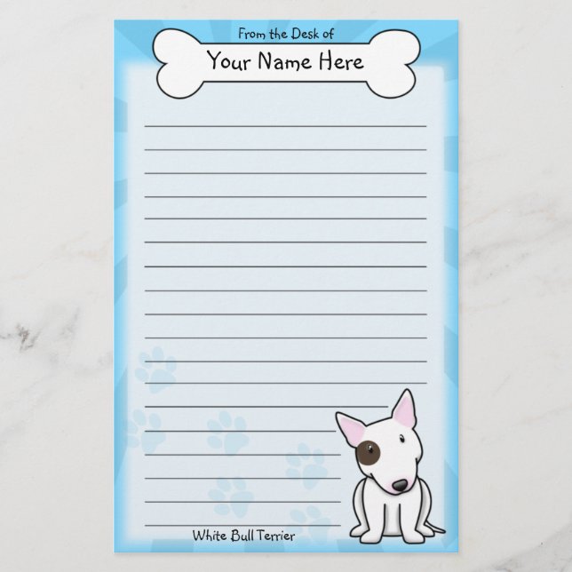 Kawaii weißes Bullterrier-Briefpapier (mit Stelle) Briefpapier (Vorderseite)