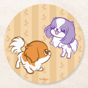 Kawaii-Welpen, Japanischer Chin Runder Pappuntersetzer