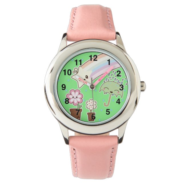 Kawaii Wettergarten so niedlich mädchenhaft Muster Armbanduhr (Vorderseite)