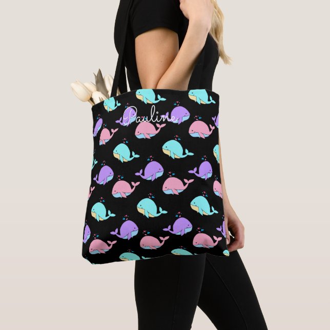 Kawaii Whale-Muster für individuelles Schwarz Tasche (Von Nahem)