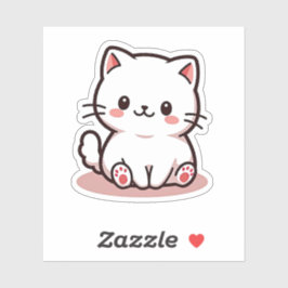 Kawaii White Kitten mit rosa Wangen Aufkleber