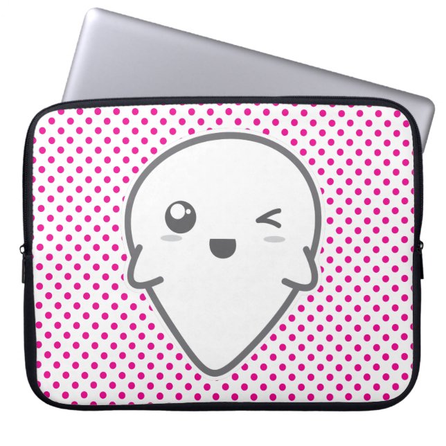 Kawaii Winking Ghost Laptop Sleeve (Vorderseite)