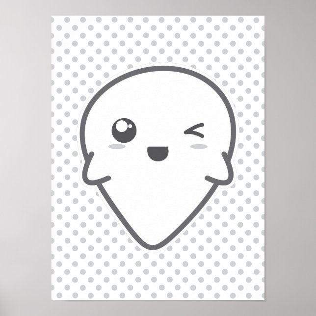 Kawaii Winking Ghost Poster Print (Vorne)