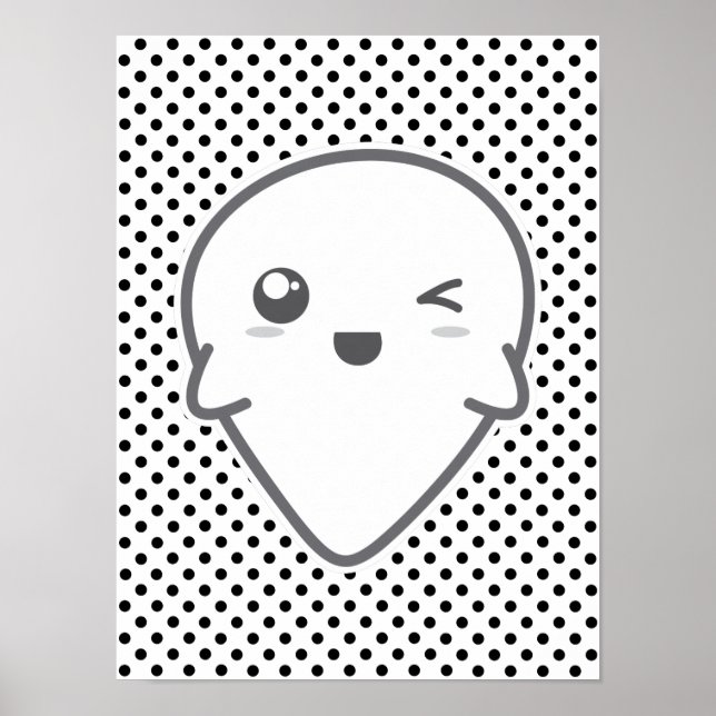 Kawaii Winking Ghost Poster Print (Vorne)