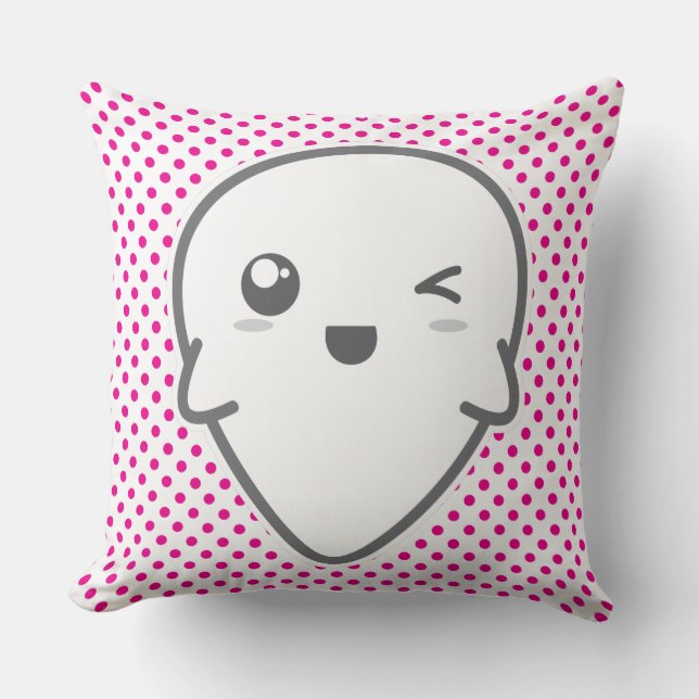 Kawaii Winking Ghost Throw Pillow Kissen (Vorderseite)