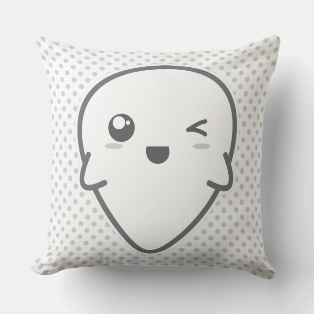 Kawaii Winking Ghost Throw Pillow Kissen (Vorderseite)
