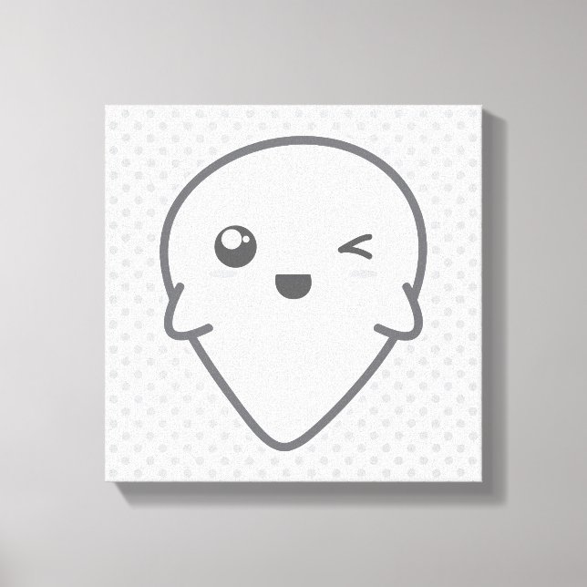 Kawaii Winking Ghost Wrapped Canvas Leinwanddruck (Vorderseite)