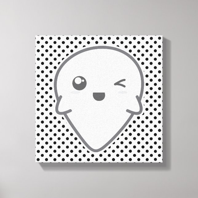 Kawaii Winking Ghost Wrapped Canvas Leinwanddruck (Vorderseite)