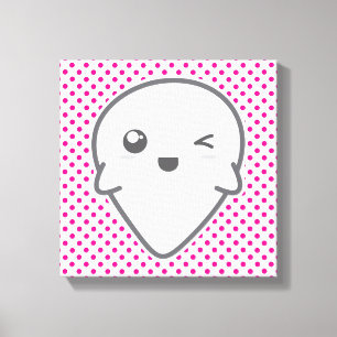 Kawaii Winking Ghost Wrapped Canvas Leinwanddruck