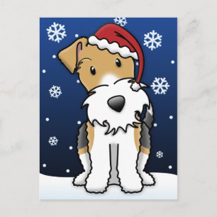 Kawaii Wire Fox Terrier Christmas Postcard Feiertagspostkarte