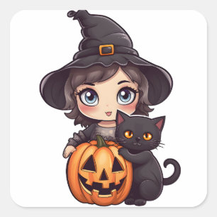 Kawaii Witch Girl Quadratischer Aufkleber