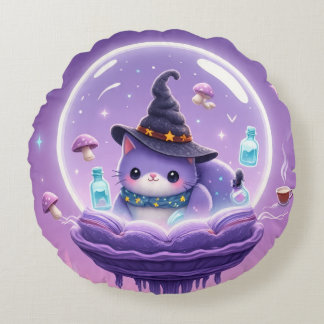 Kawaii Witch Snow Globe Round Pillow Rundes Kissen