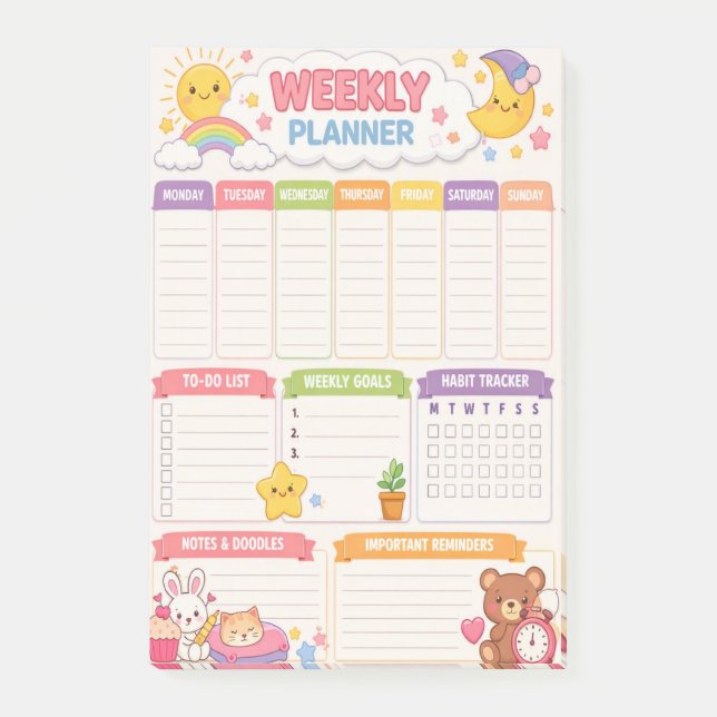 Kawaii-Wochenplaner Post-it Klebezettel (Vorderseite)