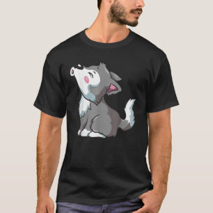 Kawaii Wolf Howling Gray Pup Funny Animal Lover Cu T-Shirt