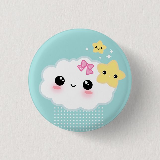 Kawaii Wolke und niedliche Sterne Button (Vorderseite)