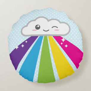 Kawaii Wolke und Regenbogen-rundes Kissen