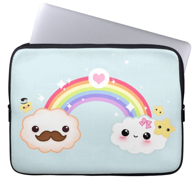 Kawaii Wolkenpaare mit Regenbogen und Sternen Laptopschutzhülle (Vorderseite)