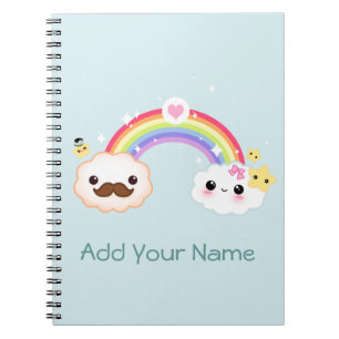 Kawaii Wolkenpaare mit Regenbogen und Sternen Notizblock