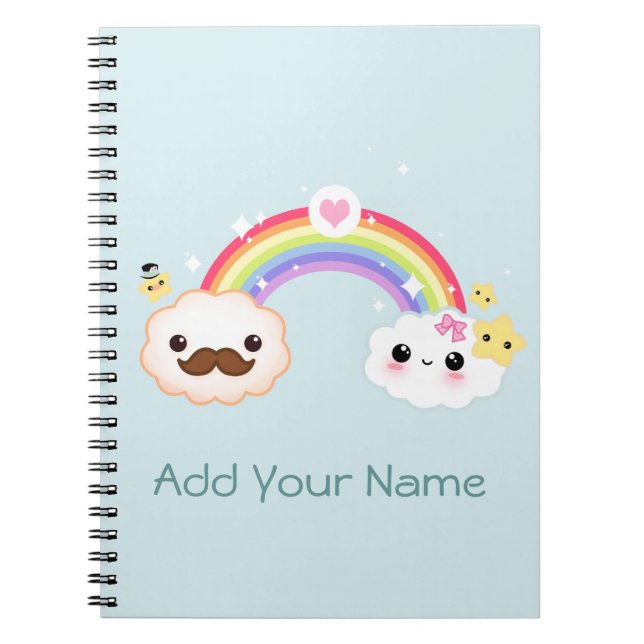 Kawaii Wolkenpaare mit Regenbogen und Sternen Notizblock (Vorderseite)