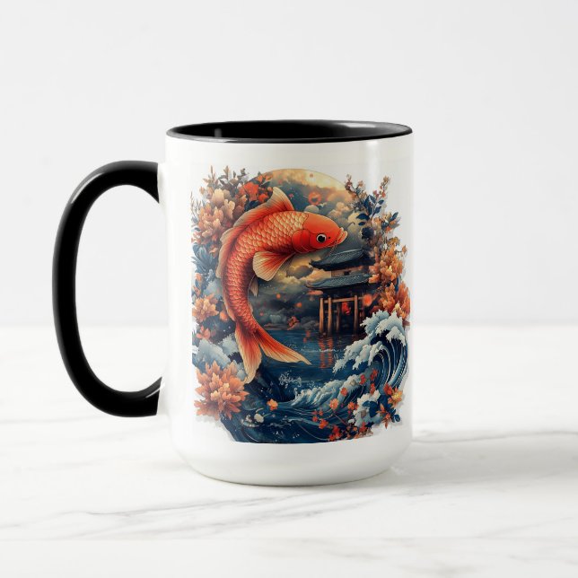 Kawaii Woodblock Carpe Dragon Gate Mug (Gauche)