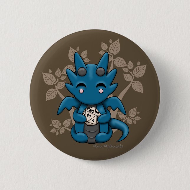 Kawaii Würfel-Drache-Knopf-Button Button (Vorderseite)