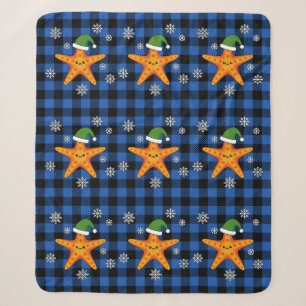 Kawaii Xmas Starfish auf Blue Buffalo Muster Sherpadecke